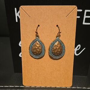 Aged Copped Teardrop Earrings with Intricate Design